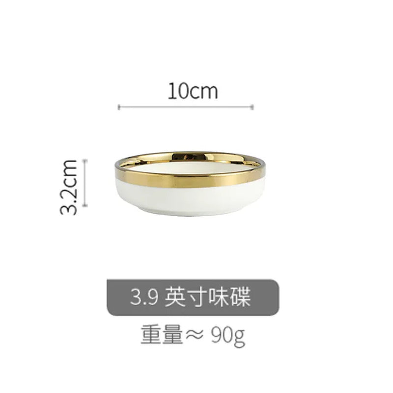 Ceramic Dinnerware Plate Bowl White Gold Stroke Ceramic Dinner Plate Steak Tableware Rice Soup Bowl Spoon Dish Home Decoration