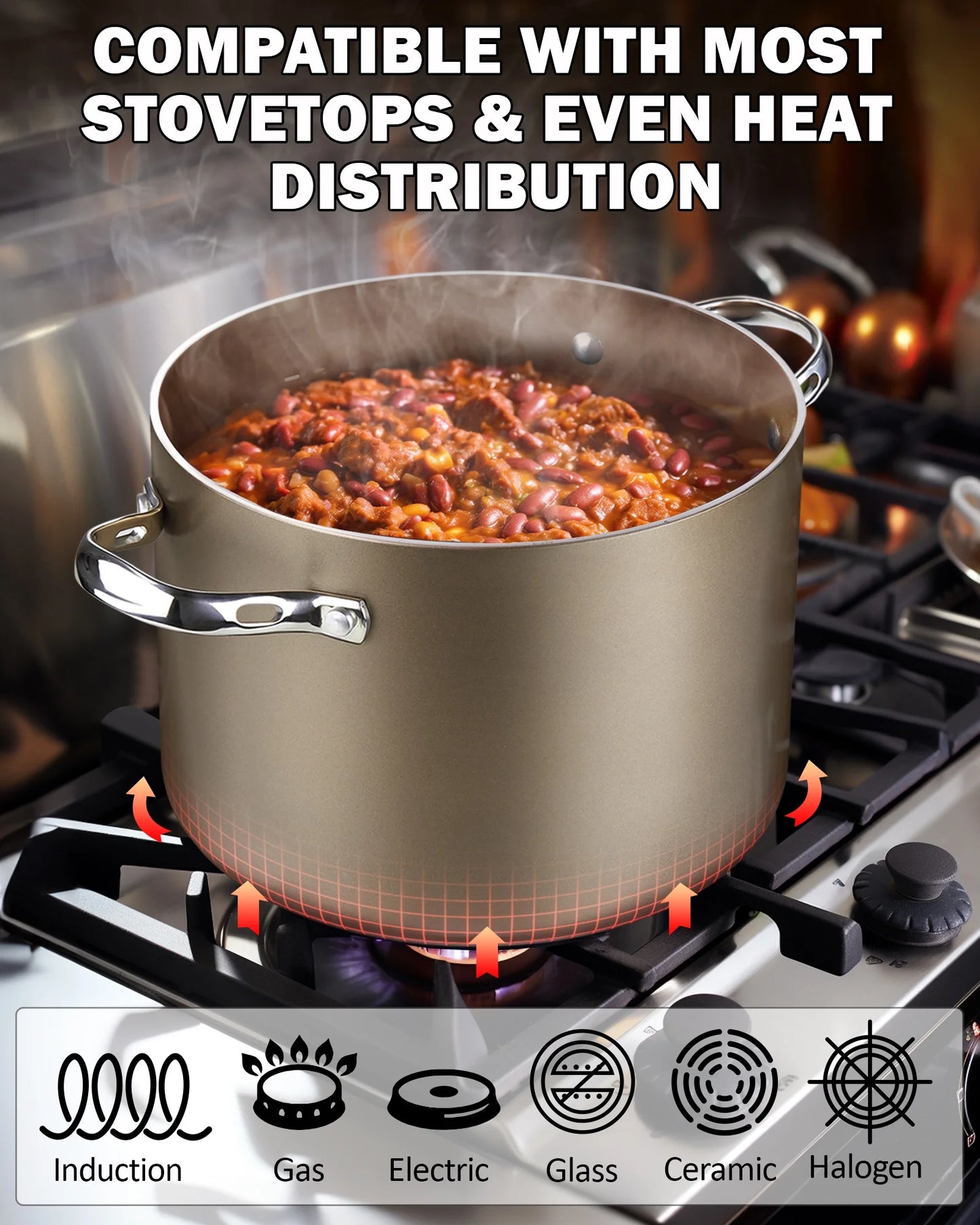 Hard Anodized Ceramic Nonstick 8-Quart Stock Pot with Glass Lid, Classic Induction Large Cooking Gumbo Pot, Ollas De Cocina, Bronze