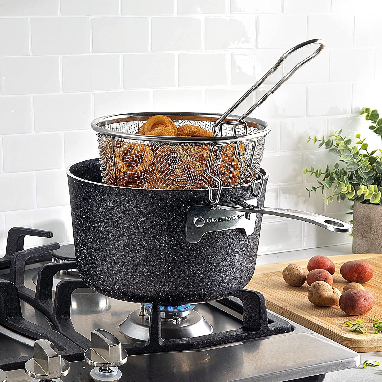 GRANITESTONE Stackmaster 15 Pcs Pots and Pans Set Induction-Compatible, Nonstick Cookware Set, Scratch-Resistant, Granite-Coated Anodized Aluminum, Dishwasher-Safe, Pfoa-Free