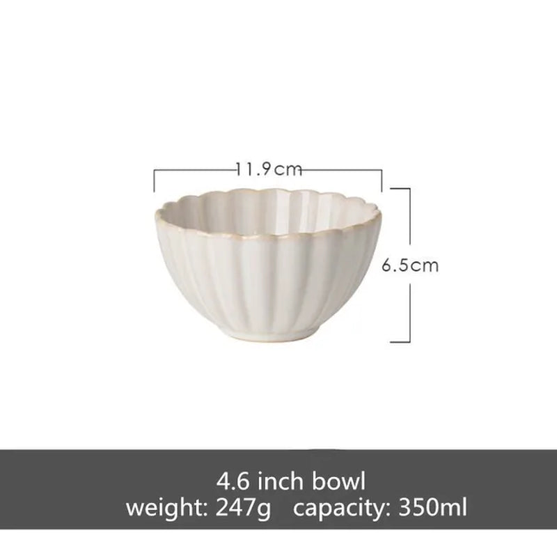Retro Petal Dinner Plate Ceramic Kitchen Plate Tableware Set Food Dishes Rice Salad Noodles Bowl Soup Kitchen Cook Tool 1Pc