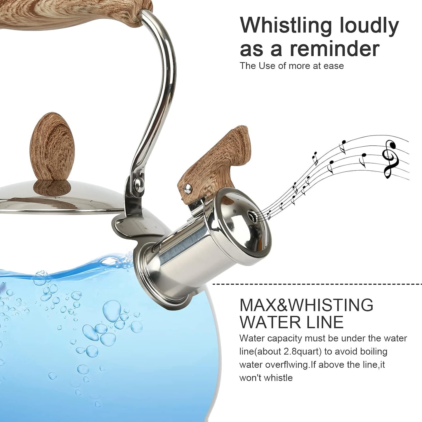 Tea Kettle - 2.8 Quart Tea Kettles Stovetop Whistling Teapot Stainless Steel Tea Pots for Stove Top Whistle Tea Pot(Silver)