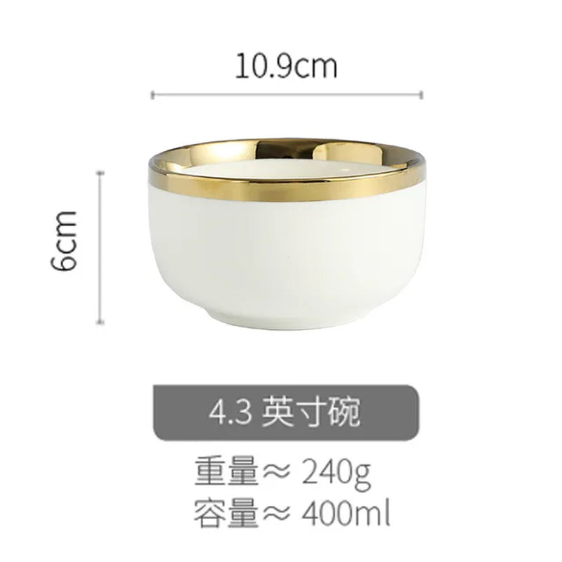Ceramic Dinnerware Plate Bowl White Gold Stroke Ceramic Dinner Plate Steak Tableware Rice Soup Bowl Spoon Dish Home Decoration