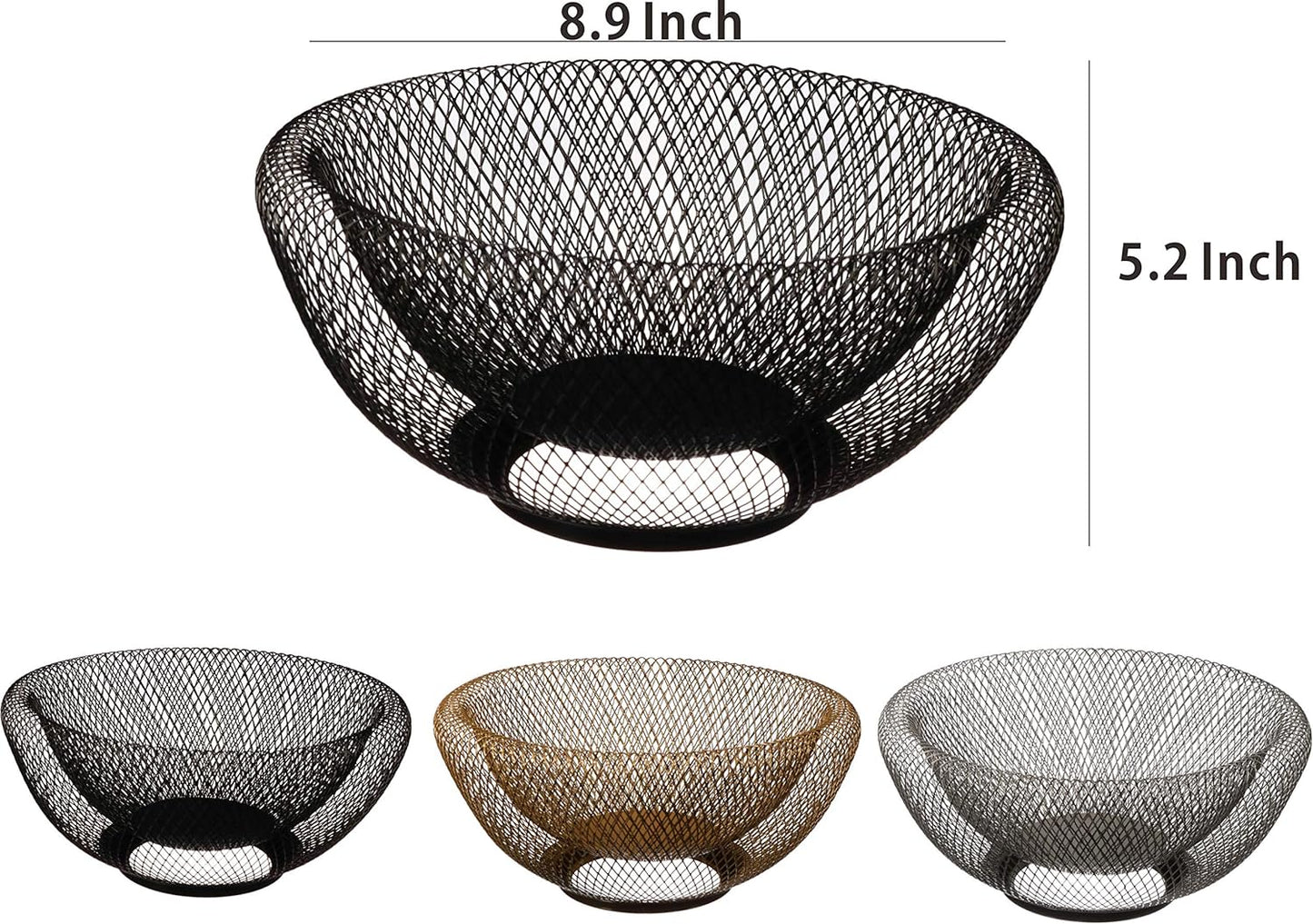 Metal Wire Fruit Basket,Large round Storage Baskets for Bread,Metal Wire Bread Fruit Bowl Vegetable Stand Holder for Snacks,Modern Fruit Bowl Decorate Kitchen Counter,Black