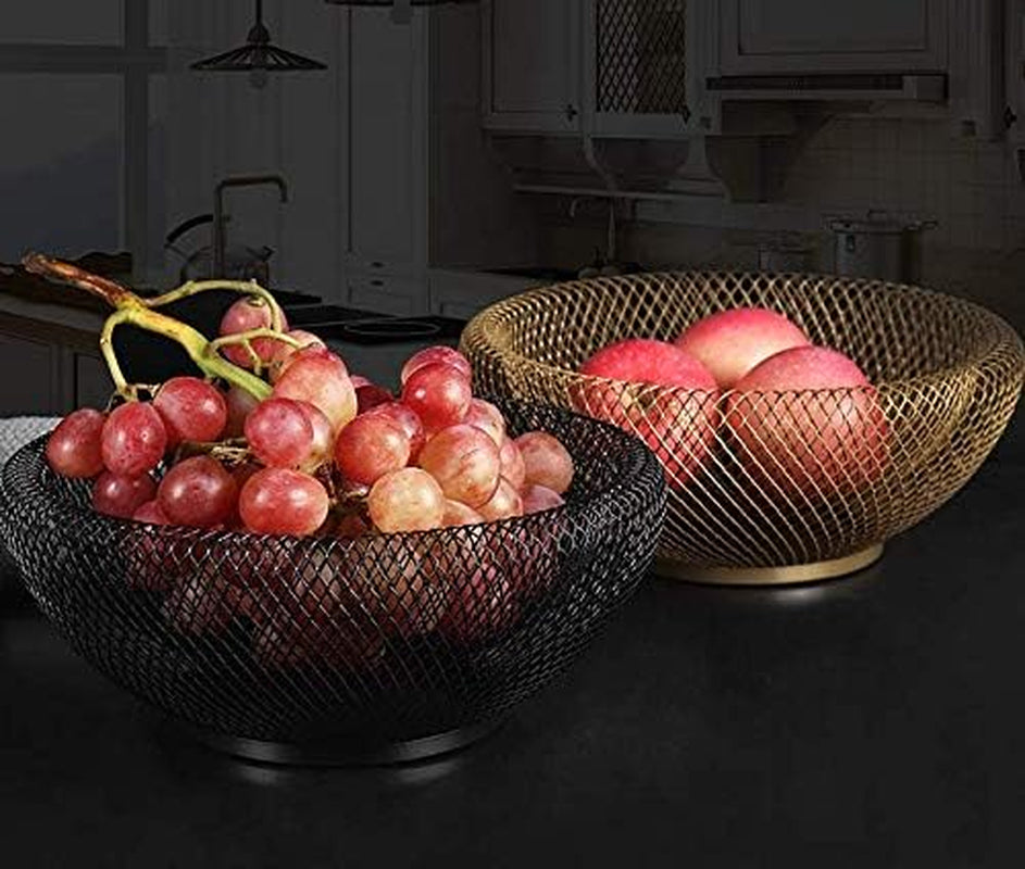 Metal Wire Fruit Basket,Large round Storage Baskets for Bread,Metal Wire Bread Fruit Bowl Vegetable Stand Holder for Snacks,Modern Fruit Bowl Decorate Kitchen Counter,Black