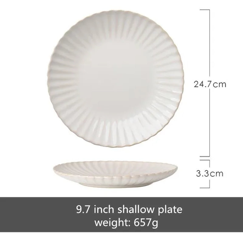 Retro Petal Dinner Plate Ceramic Kitchen Plate Tableware Set Food Dishes Rice Salad Noodles Bowl Soup Kitchen Cook Tool 1Pc