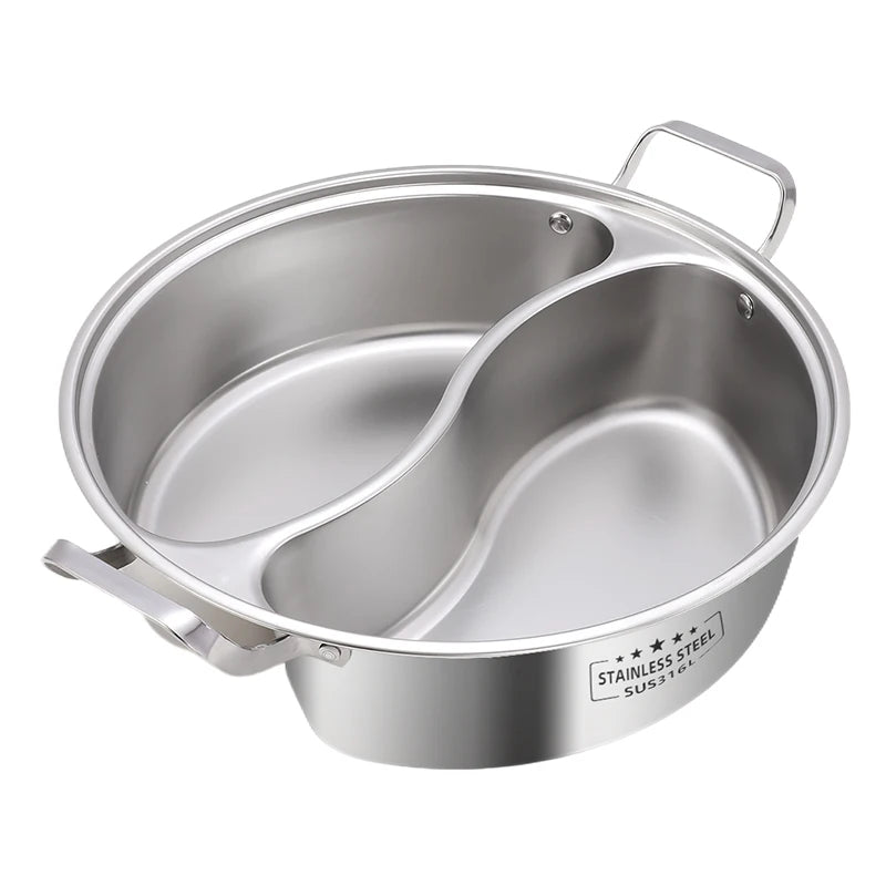 316 Stainless Steel 32Cm Divided Hot Pots Fondue Chinese Soup Hotpots Induction Cooker Cooking Pot Twin Divided