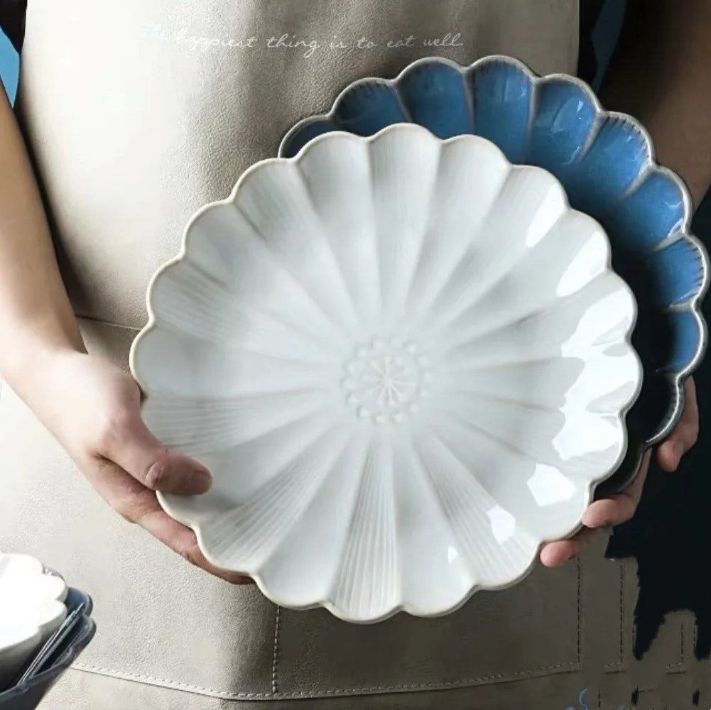 Dinner Plate Home Patera Na Ciasto Nordic Ceramic Tableware Dinner Plate Net Red Steak Western Food Plate Petal Kiln Glazed