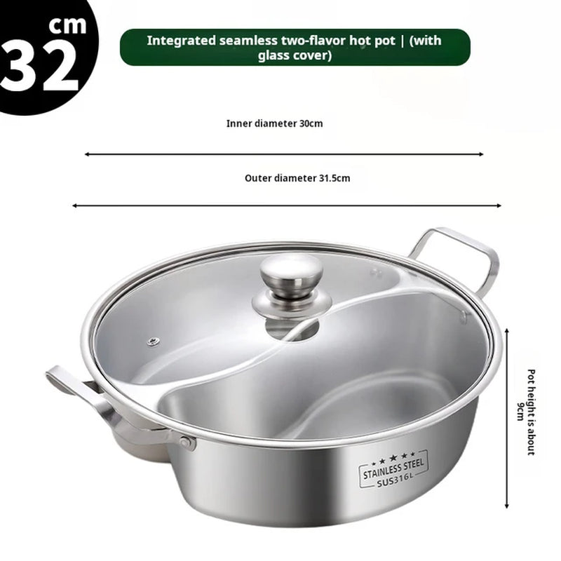 316 Stainless Steel 32Cm Divided Hot Pots Fondue Chinese Soup Hotpots Induction Cooker Cooking Pot Twin Divided
