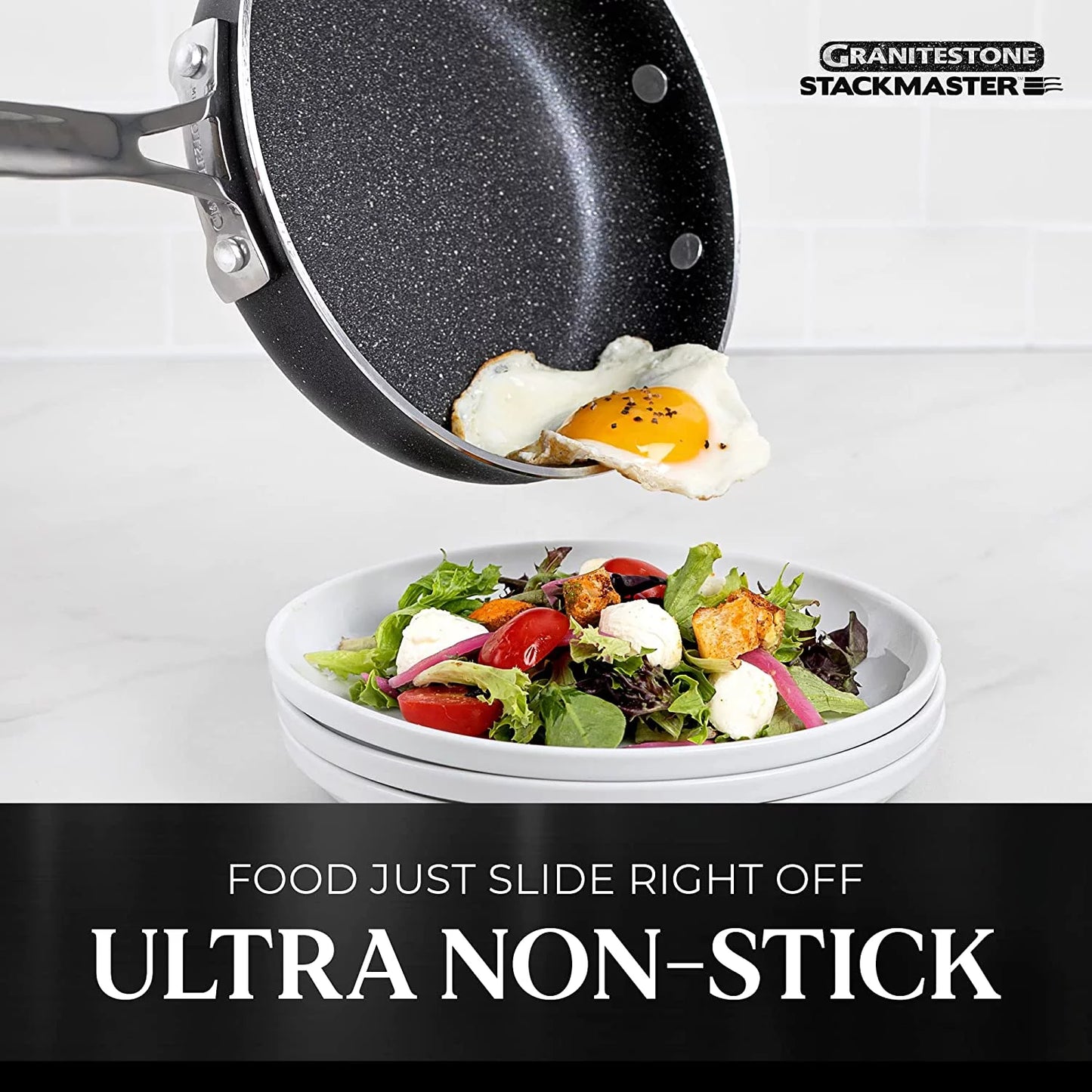 GRANITESTONE Stackmaster 15 Pcs Pots and Pans Set Induction-Compatible, Nonstick Cookware Set, Scratch-Resistant, Granite-Coated Anodized Aluminum, Dishwasher-Safe, Pfoa-Free