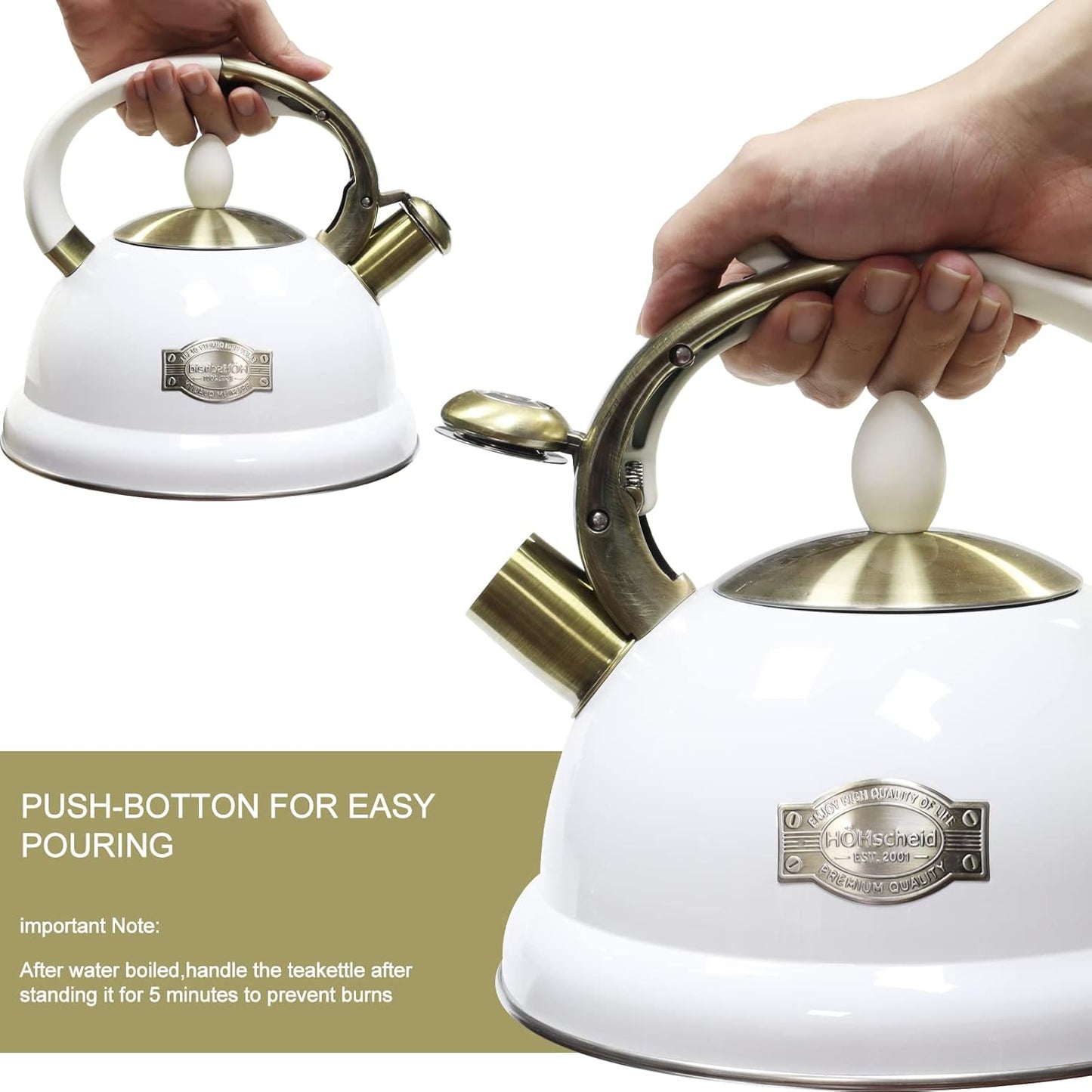 Tea Pots for Stove Top, 3 Liter Stainless Steel Whistling Tea Kettles with Fast Heating Bottom Base Ergonomic Cool Handle & Heat-Resistant Pad