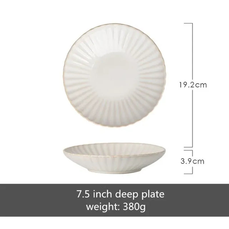 Retro Petal Dinner Plate Ceramic Kitchen Plate Tableware Set Food Dishes Rice Salad Noodles Bowl Soup Kitchen Cook Tool 1Pc
