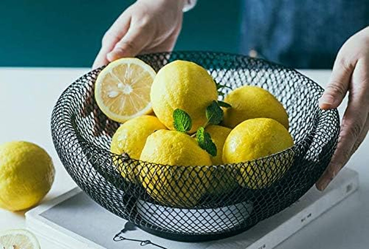 Metal Wire Fruit Basket,Large round Storage Baskets for Bread,Metal Wire Bread Fruit Bowl Vegetable Stand Holder for Snacks,Modern Fruit Bowl Decorate Kitchen Counter,Black