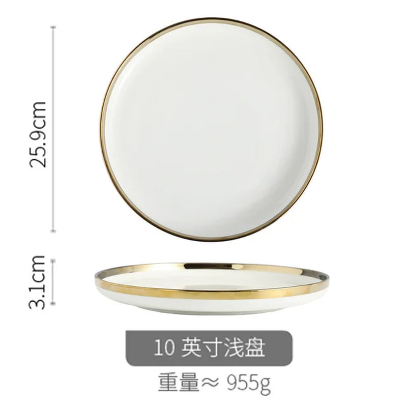 Ceramic Dinnerware Plate Bowl White Gold Stroke Ceramic Dinner Plate Steak Tableware Rice Soup Bowl Spoon Dish Home Decoration