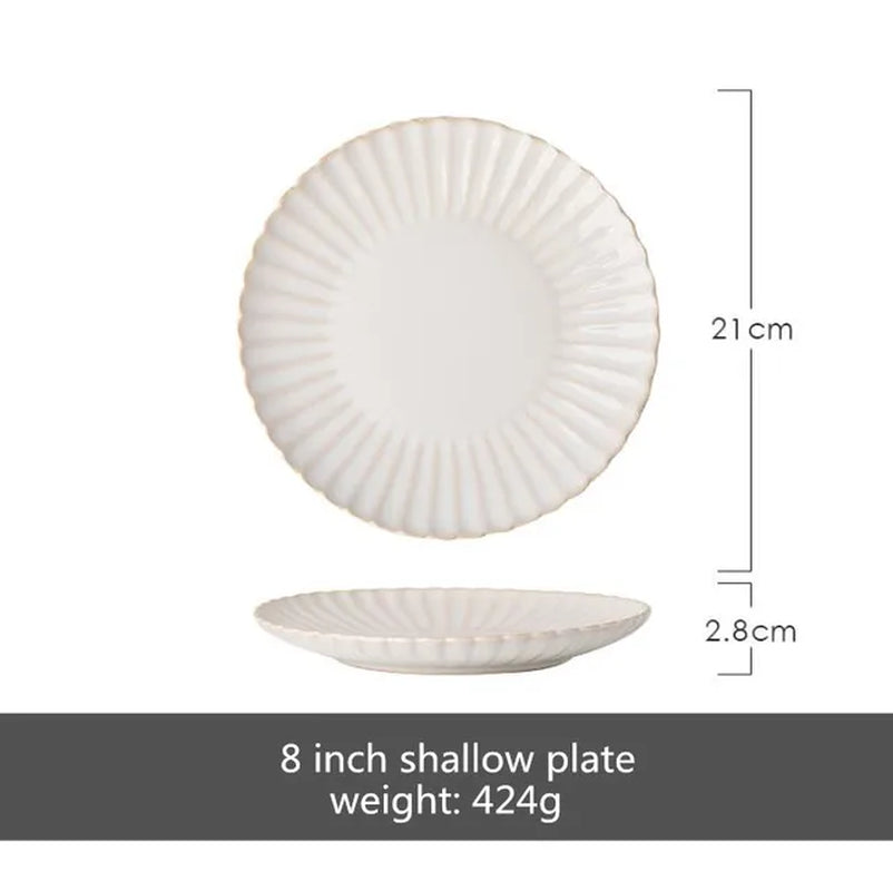 Retro Petal Dinner Plate Ceramic Kitchen Plate Tableware Set Food Dishes Rice Salad Noodles Bowl Soup Kitchen Cook Tool 1Pc