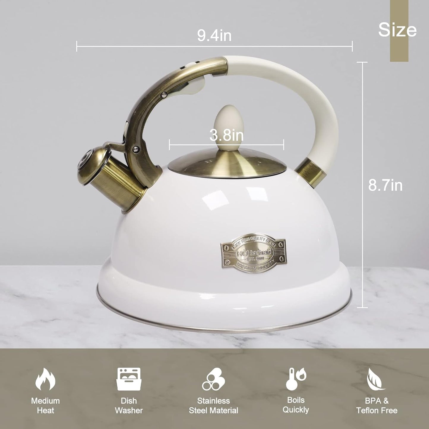 Tea Pots for Stove Top, 3 Liter Stainless Steel Whistling Tea Kettles with Fast Heating Bottom Base Ergonomic Cool Handle & Heat-Resistant Pad
