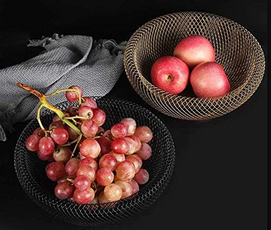 Metal Wire Fruit Basket,Large round Storage Baskets for Bread,Metal Wire Bread Fruit Bowl Vegetable Stand Holder for Snacks,Modern Fruit Bowl Decorate Kitchen Counter,Black