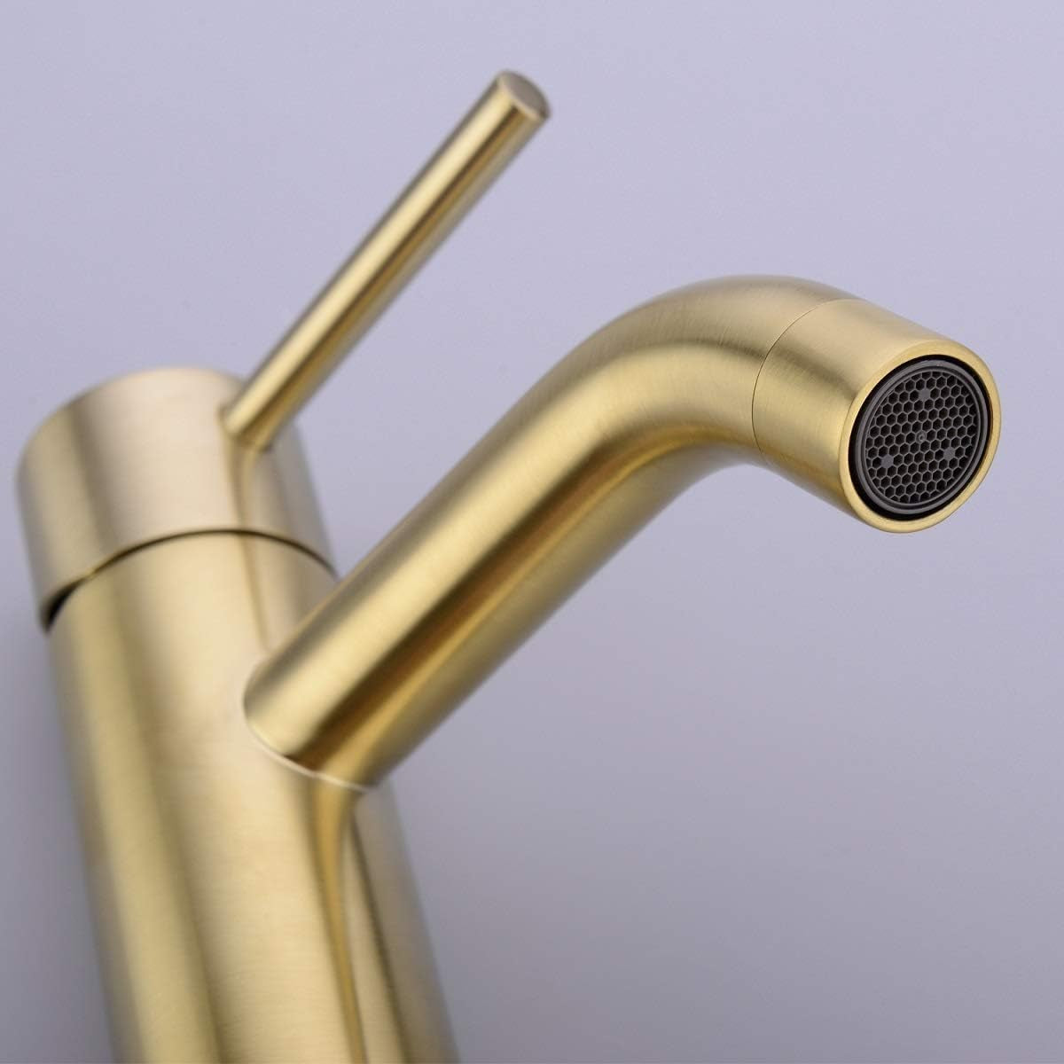 Brass Single Lever Single Hole Bathroom Basin Sink Faucet with Pop up Drain Assembly and 6-Inch Hole Cover Deck Plate,Brushed Gold