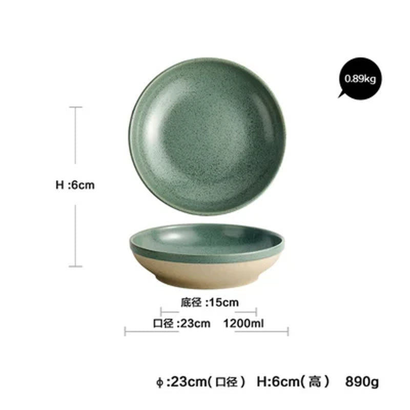 Exclusive Mint Color Ceramic Dinner Plate Creative Western Big Steak Plate Salad Bowl