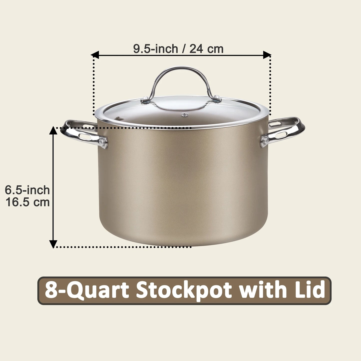 Hard Anodized Ceramic Nonstick 8-Quart Stock Pot with Glass Lid, Classic Induction Large Cooking Gumbo Pot, Ollas De Cocina, Bronze