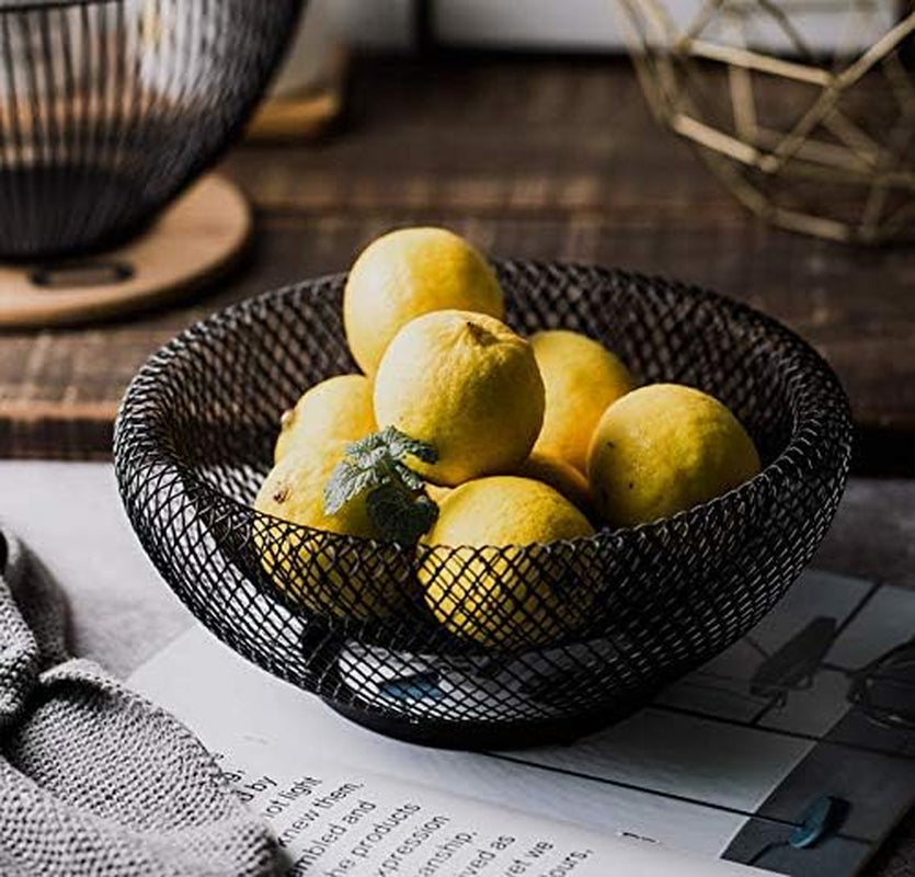Metal Wire Fruit Basket,Large round Storage Baskets for Bread,Metal Wire Bread Fruit Bowl Vegetable Stand Holder for Snacks,Modern Fruit Bowl Decorate Kitchen Counter,Black