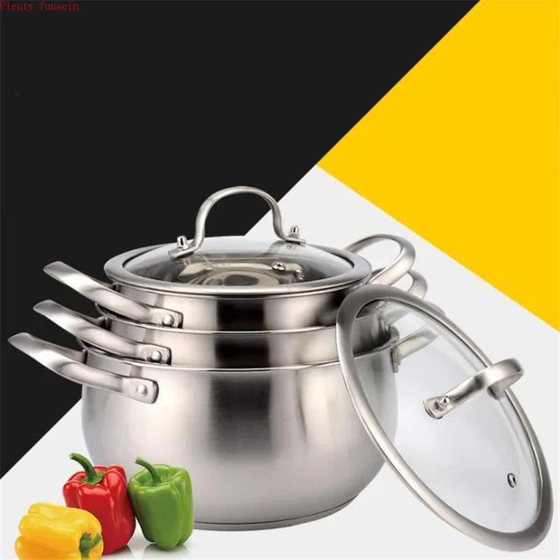 Stainless Steel Soup Pot Thickened Double Ear Milk Pot Double Bottom Non-Magnetic Hot Pot