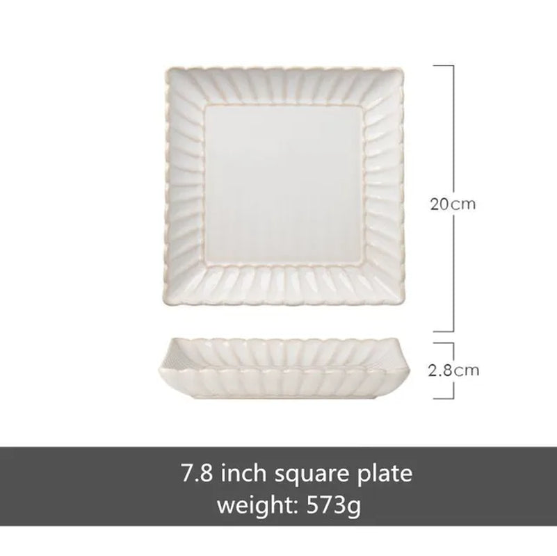 Retro Petal Dinner Plate Ceramic Kitchen Plate Tableware Set Food Dishes Rice Salad Noodles Bowl Soup Kitchen Cook Tool 1Pc
