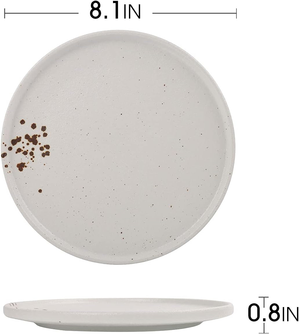 Dinner Plates 8.5Inch Ceramic Plate Dessert Salad Plates,Set of 4 Dinnerware Set (Matte White&Mocha)