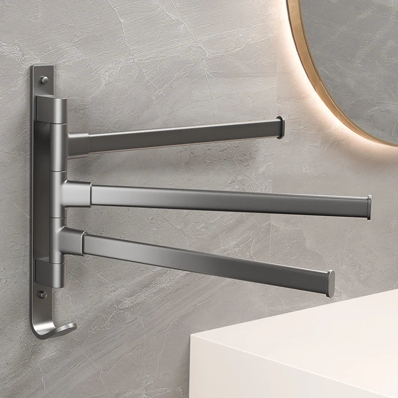 Bathroom Towel Rack Rotatable Towel Holder Rotatable Space Aluminium 2/3/4 Towel Bars Kitchen Shelf Hanger Wall Mounted