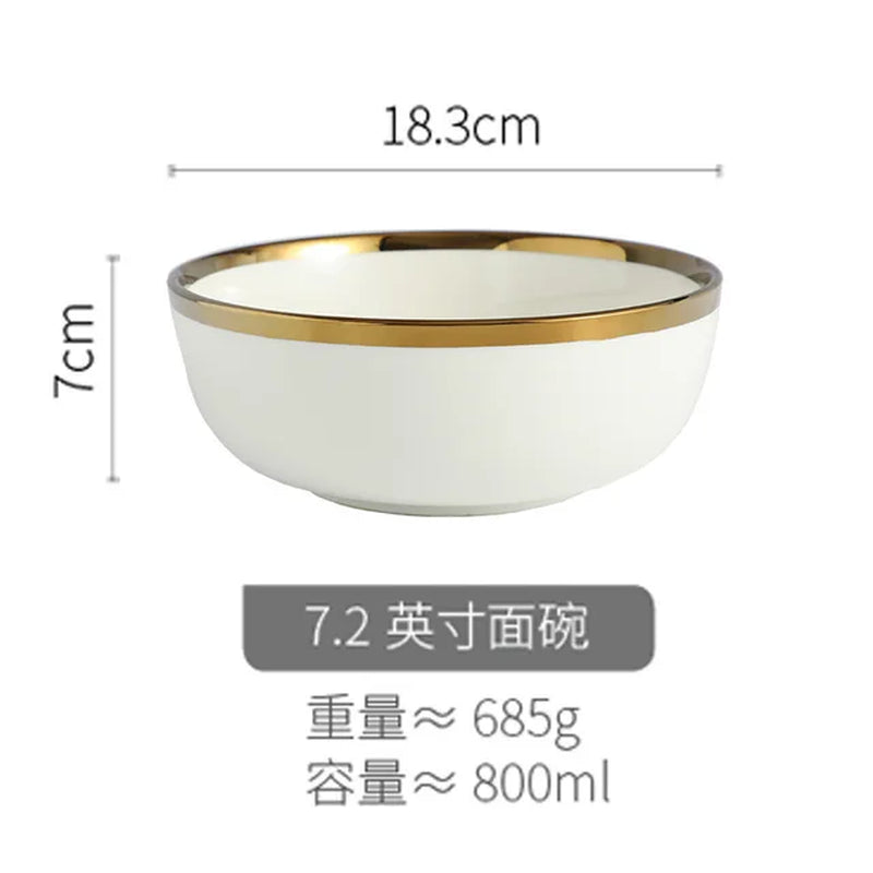 Ceramic Dinnerware Plate Bowl White Gold Stroke Ceramic Dinner Plate Steak Tableware Rice Soup Bowl Spoon Dish Home Decoration