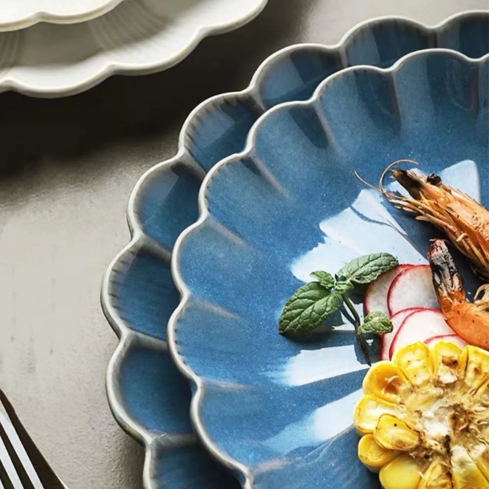 Dinner Plate Home Patera Na Ciasto Nordic Ceramic Tableware Dinner Plate Net Red Steak Western Food Plate Petal Kiln Glazed