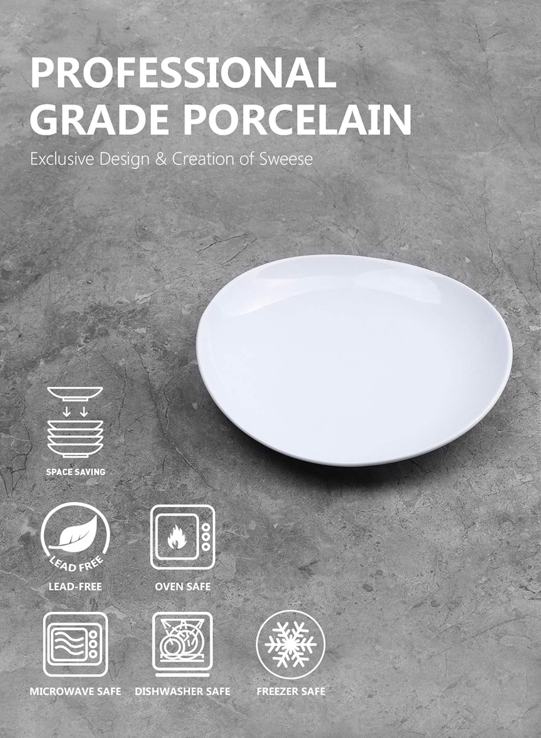 151.401 Porcelain Dessert Salad Plates - 7.8 Inch - Set of 4, White