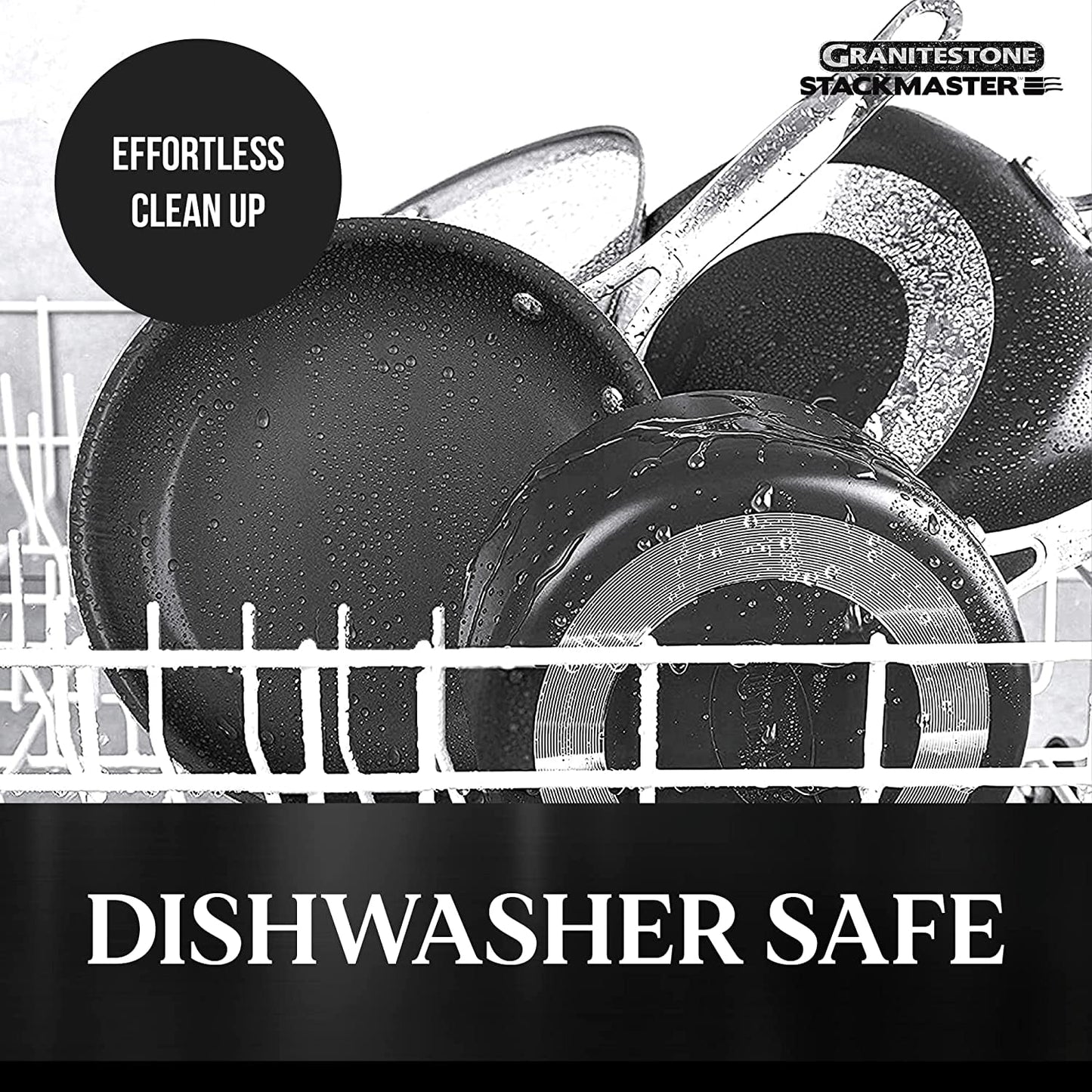 GRANITESTONE Stackmaster 15 Pcs Pots and Pans Set Induction-Compatible, Nonstick Cookware Set, Scratch-Resistant, Granite-Coated Anodized Aluminum, Dishwasher-Safe, Pfoa-Free
