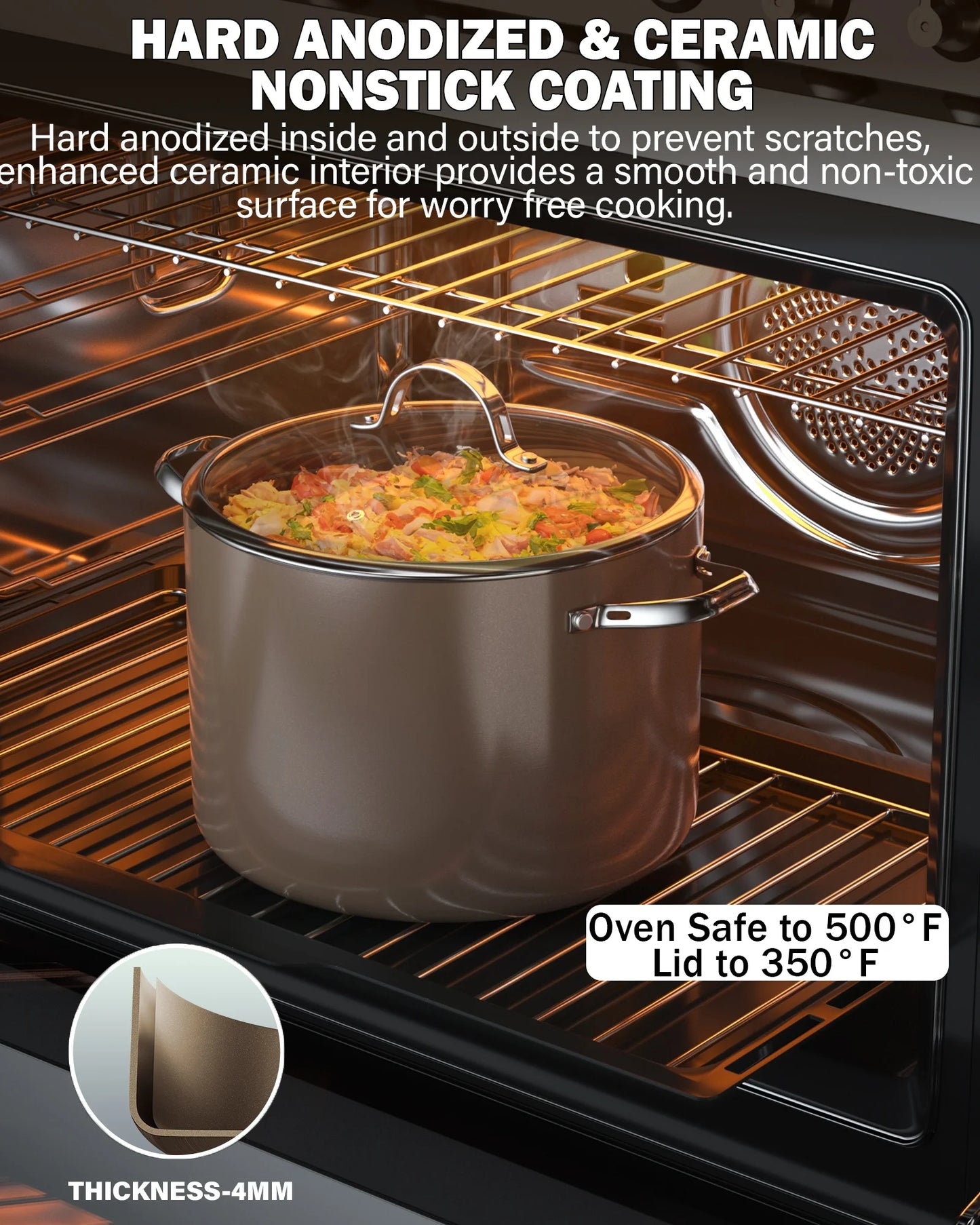 Hard Anodized Ceramic Nonstick 8-Quart Stock Pot with Glass Lid, Classic Induction Large Cooking Gumbo Pot, Ollas De Cocina, Bronze