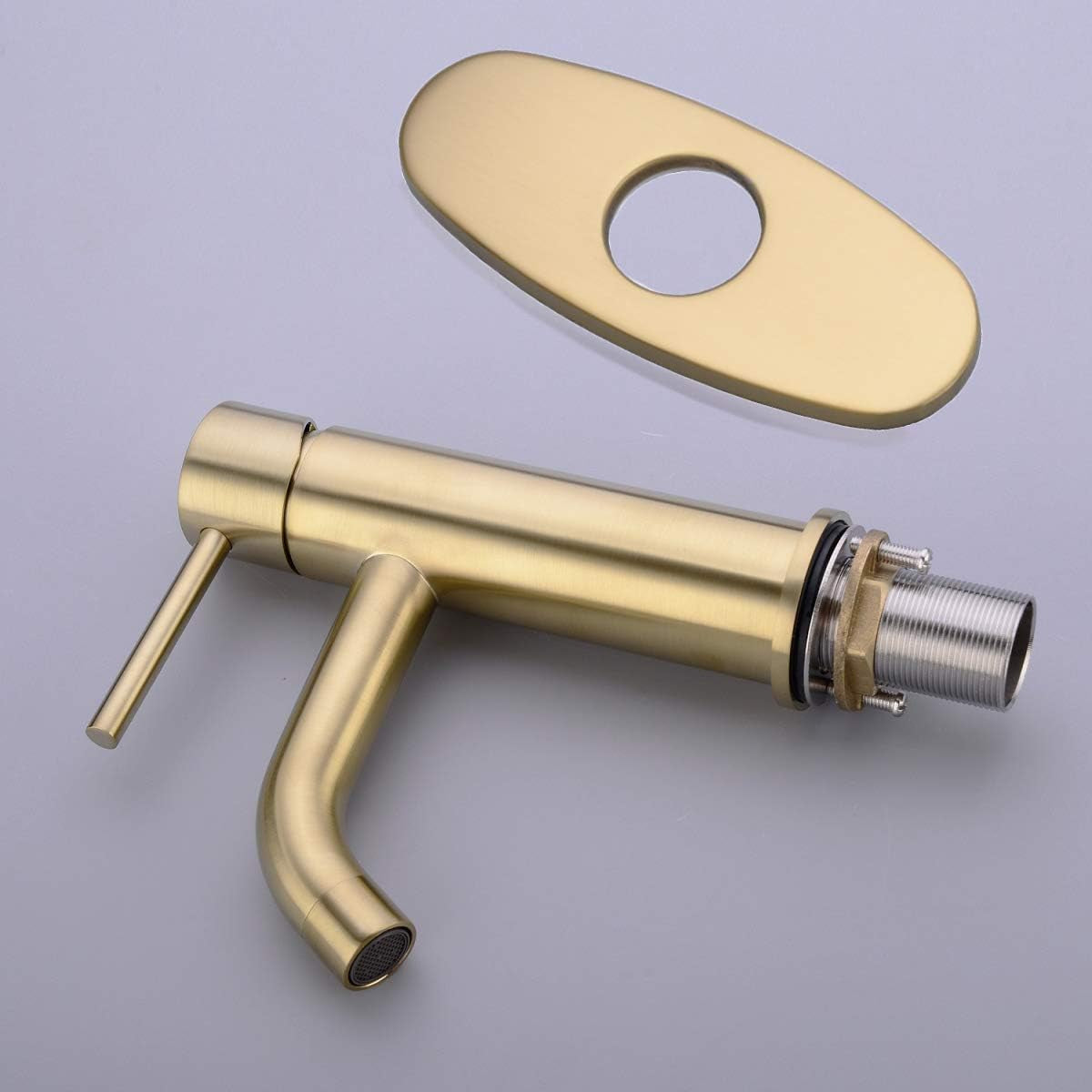 Brass Single Lever Single Hole Bathroom Basin Sink Faucet with Pop up Drain Assembly and 6-Inch Hole Cover Deck Plate,Brushed Gold