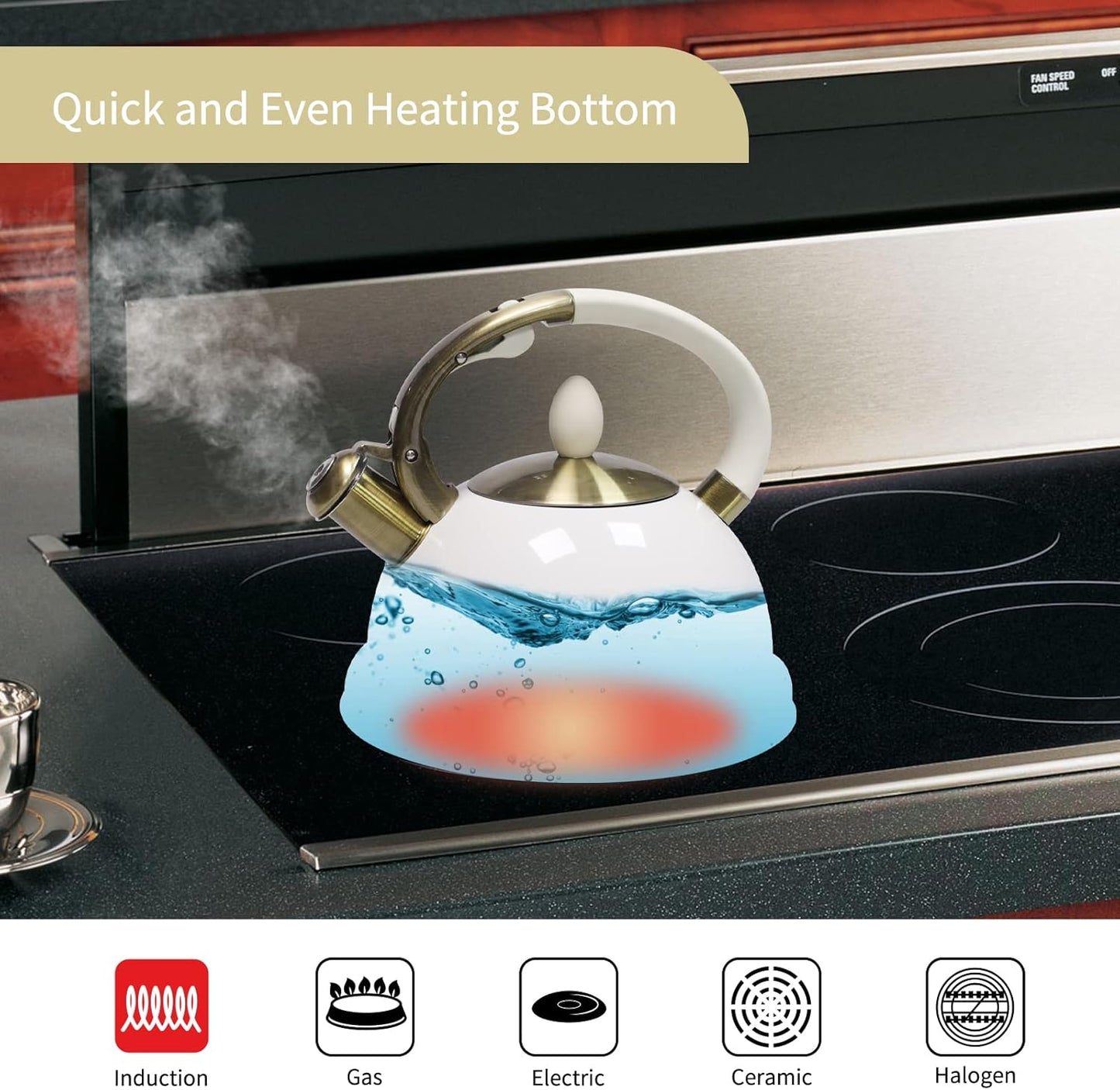 Tea Pots for Stove Top, 3 Liter Stainless Steel Whistling Tea Kettles with Fast Heating Bottom Base Ergonomic Cool Handle & Heat-Resistant Pad