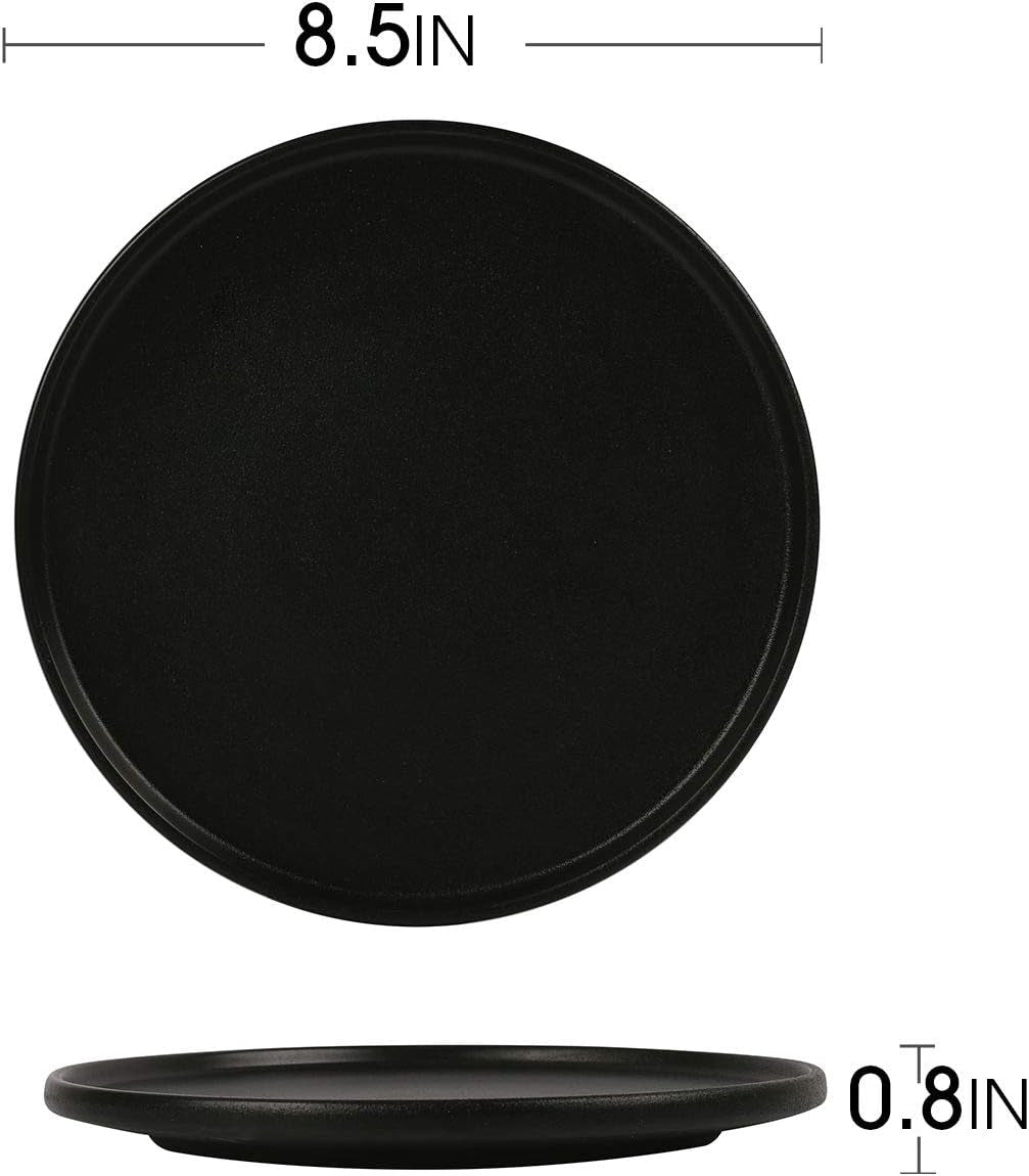 Dinner Plates Set of 4,8.5Inch Ceramic Plate Set Serving Dish Salad Plates (Matte Black)