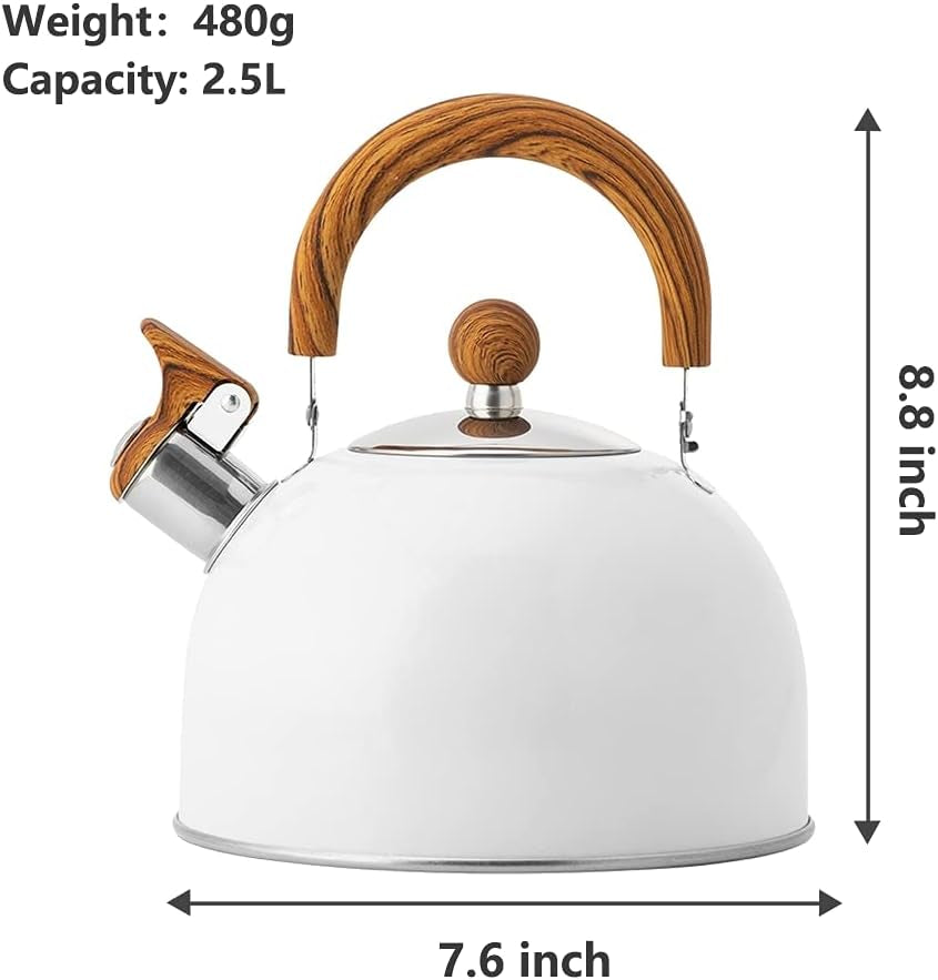 Tea Kettle, Stainless Steel Tea Pot, 2.6 Quart / 2.5 L Tea Kettle for Stove Top, Stovetop Whistling Teapot, Tea Kettles Stove Top with Grip Ergonomic Handle, Pearl White Tea Kettles Stovetop