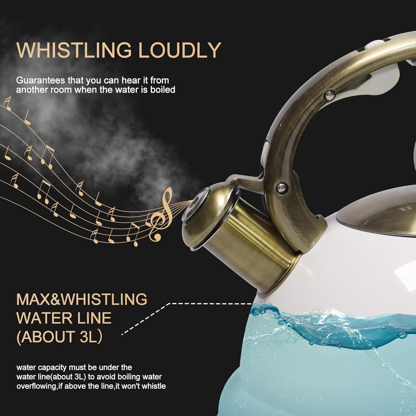 Tea Pots for Stove Top, 3 Liter Stainless Steel Whistling Tea Kettles with Fast Heating Bottom Base Ergonomic Cool Handle & Heat-Resistant Pad