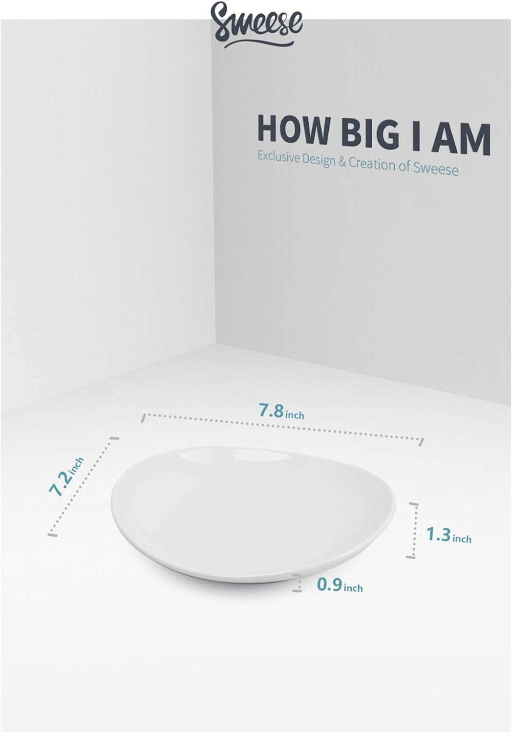 151.401 Porcelain Dessert Salad Plates - 7.8 Inch - Set of 4, White