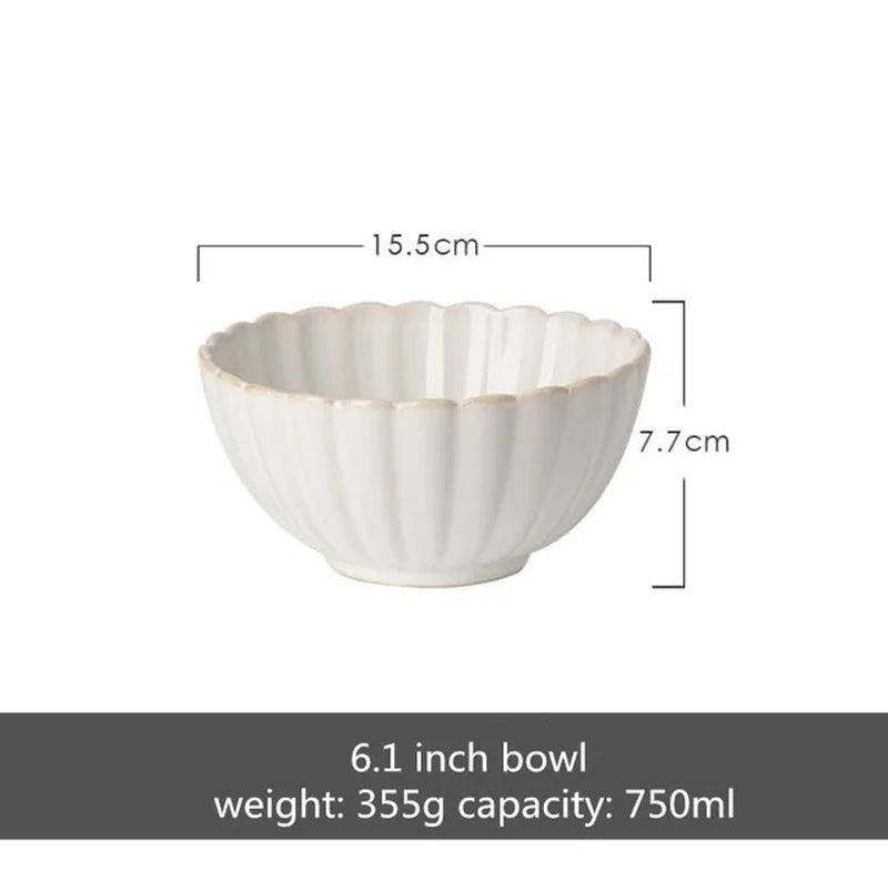 Retro Petal Dinner Plate Ceramic Kitchen Plate Tableware Set Food Dishes Rice Salad Noodles Bowl Soup Kitchen Cook Tool 1Pc
