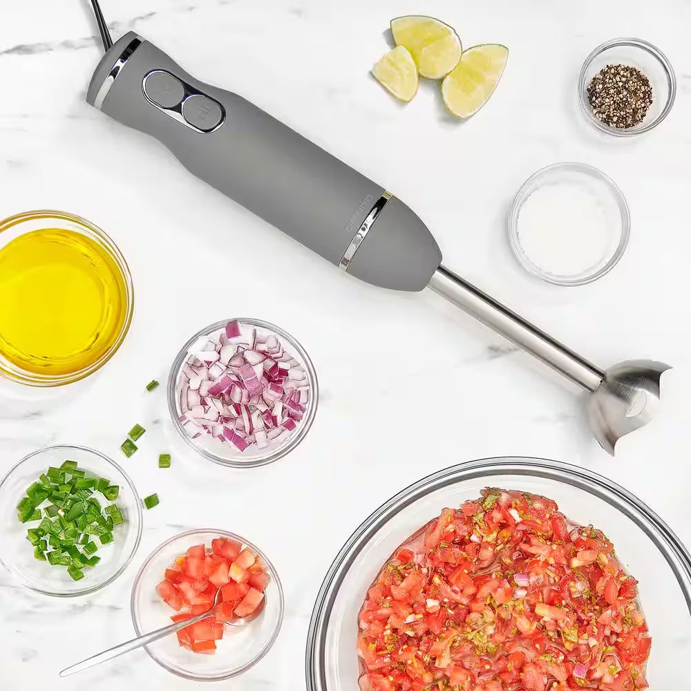 Immersion Blender, 2-Speeds, Stainless Steel Blades, Grey, 300W