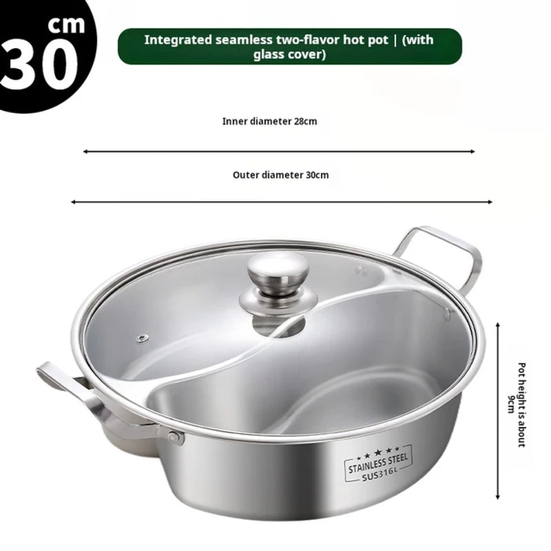 316 Stainless Steel 32Cm Divided Hot Pots Fondue Chinese Soup Hotpots Induction Cooker Cooking Pot Twin Divided