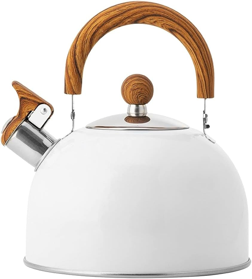 Tea Kettle, Stainless Steel Tea Pot, 2.6 Quart / 2.5 L Tea Kettle for Stove Top, Stovetop Whistling Teapot, Tea Kettles Stove Top with Grip Ergonomic Handle, Pearl White Tea Kettles Stovetop