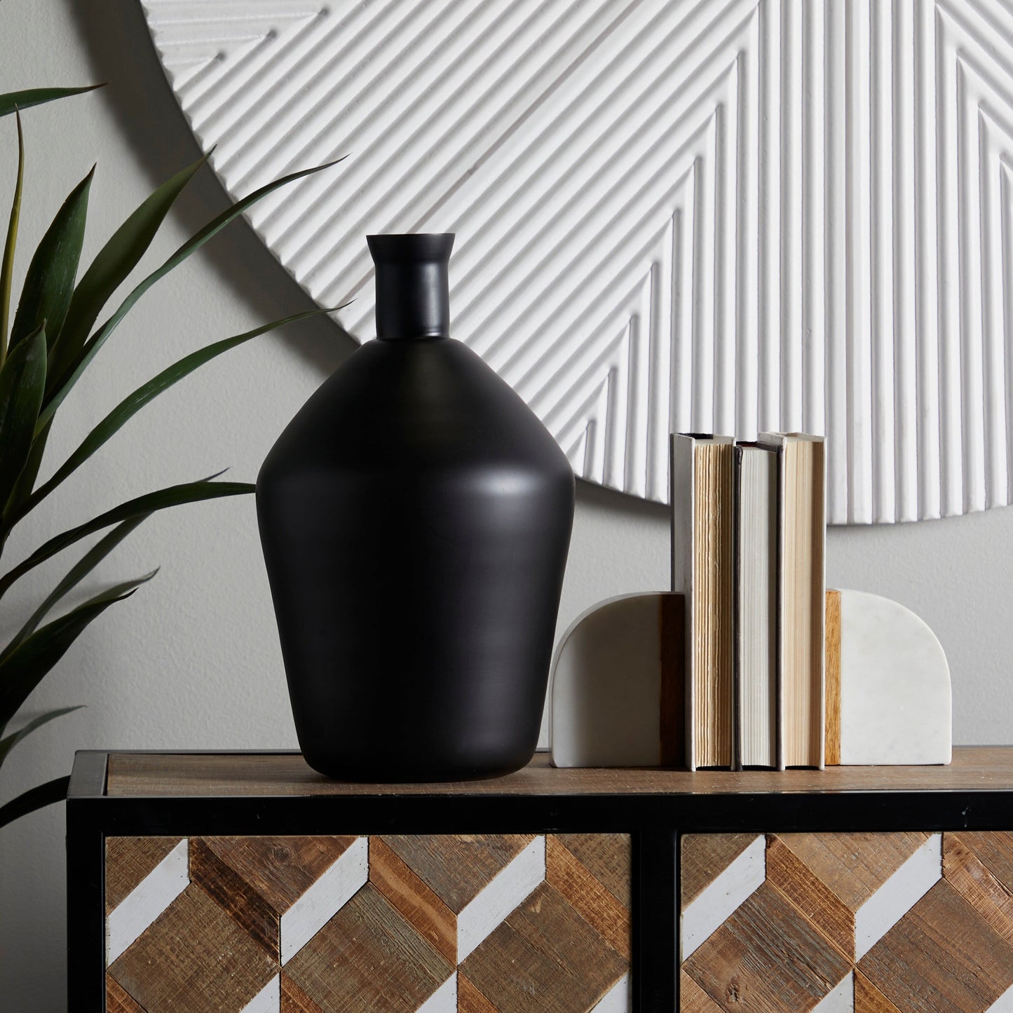 Black Glass Vase - 9"W, 15"H