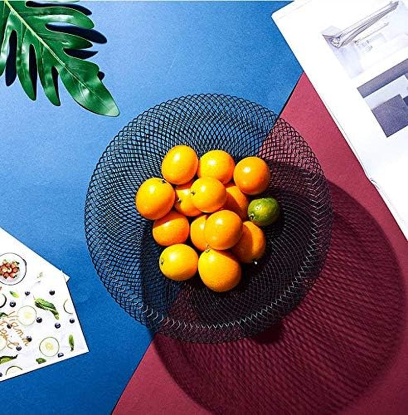 Metal Wire Fruit Basket,Large round Storage Baskets for Bread,Metal Wire Bread Fruit Bowl Vegetable Stand Holder for Snacks,Modern Fruit Bowl Decorate Kitchen Counter,Black