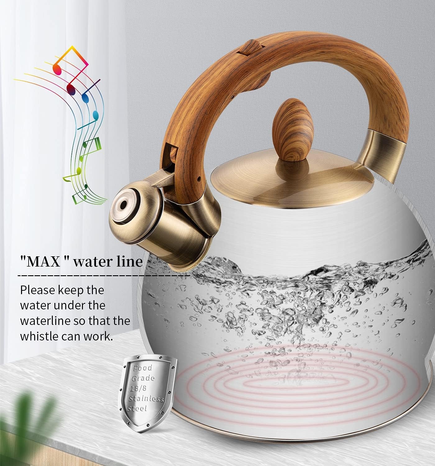Tea Kettle & Tea Pot, Stainless Steel Tea Kettle for Stove Top, 2.64 Quart Whistling Loud Tea Kettles (Polished Black)