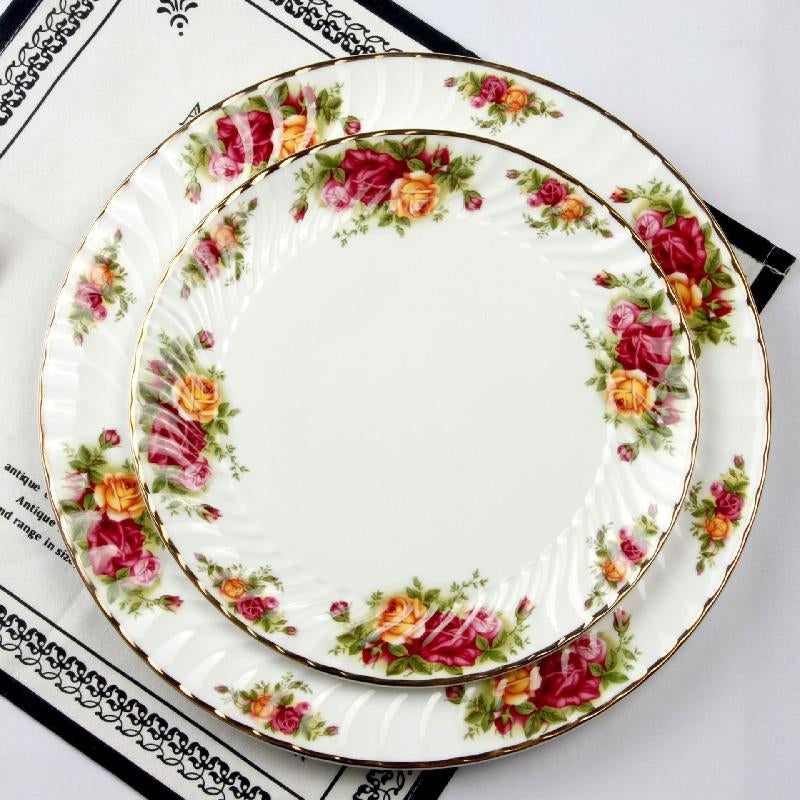 Chinese-Style Bone China European-Style Retro Household Tableware Plate Dishes Western-Style Plate Set Ceramic Gift Box
