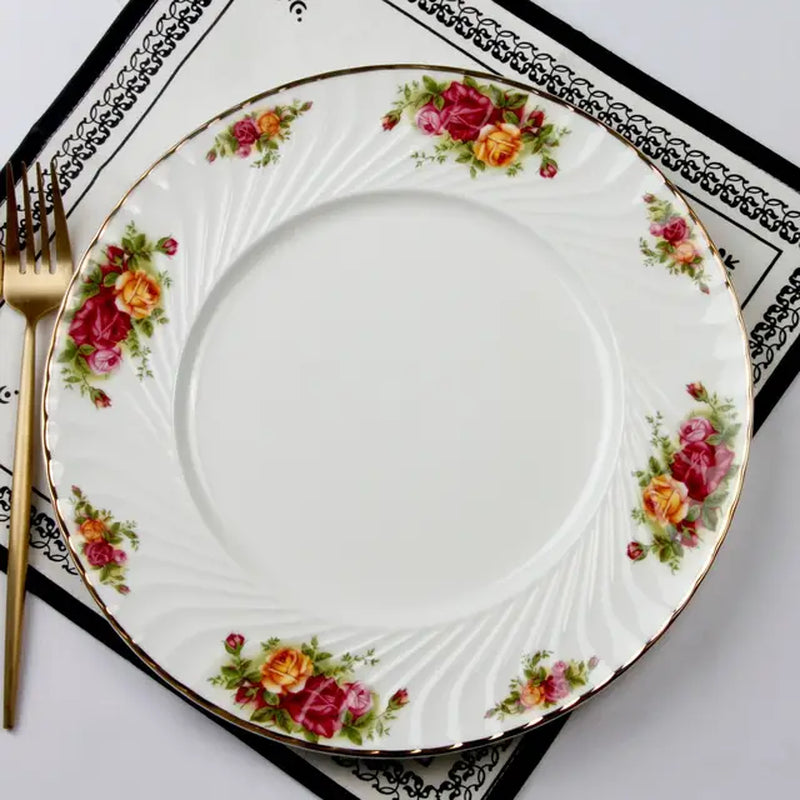 Chinese-Style Bone China European-Style Retro Household Tableware Plate Dishes Western-Style Plate Set Ceramic Gift Box