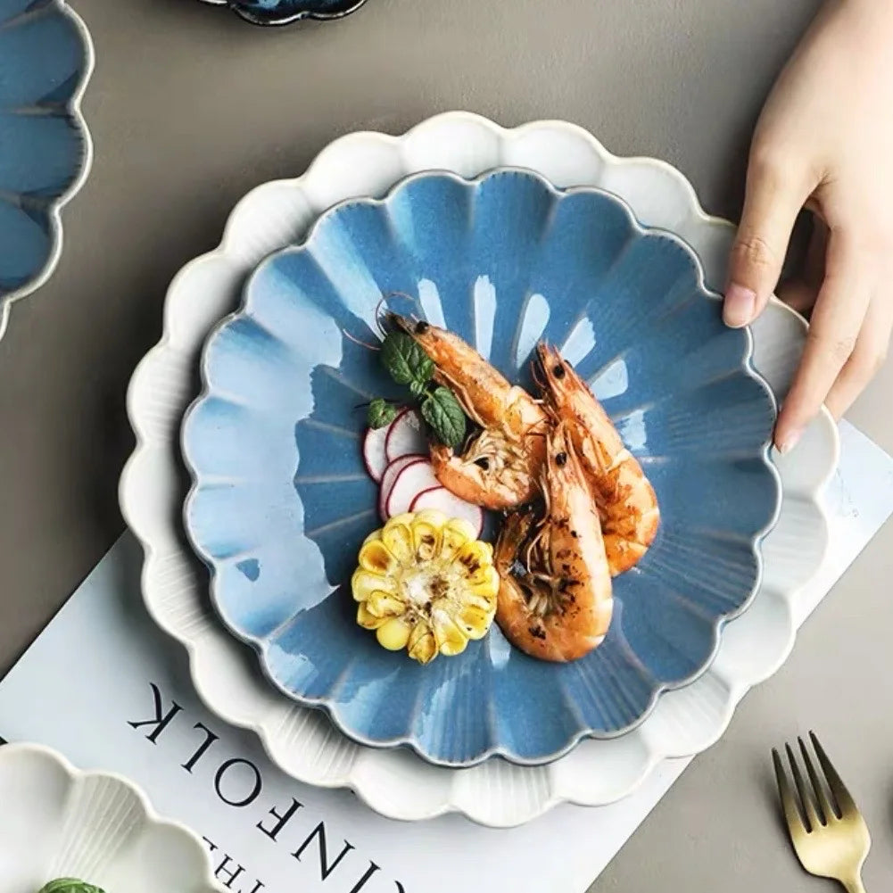 Dinner Plate Home Patera Na Ciasto Nordic Ceramic Tableware Dinner Plate Net Red Steak Western Food Plate Petal Kiln Glazed