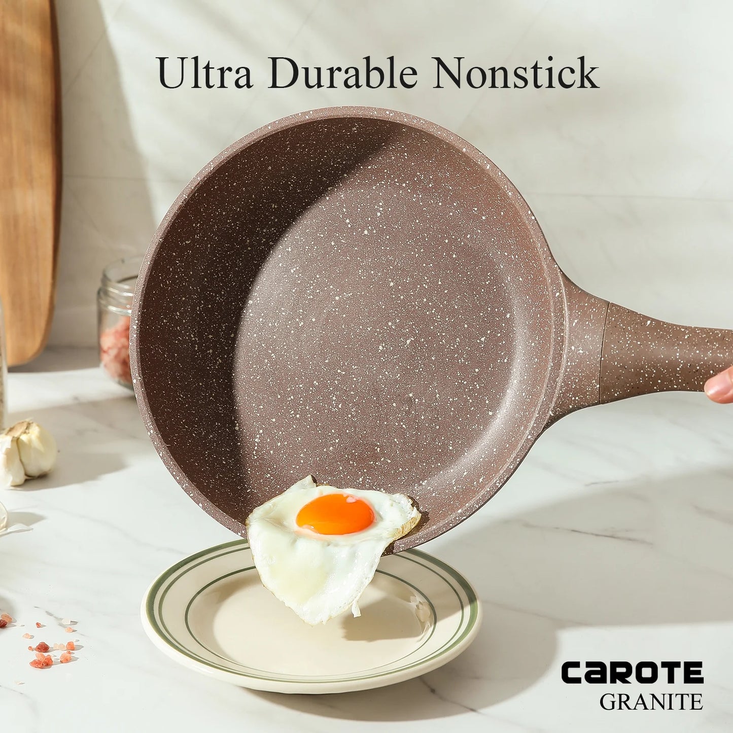 Nonstick Granite Cookware Sets, 10 Pcs Brown Granite Pots and Pans Set, Induction Stone Kitchen Cooking Set
